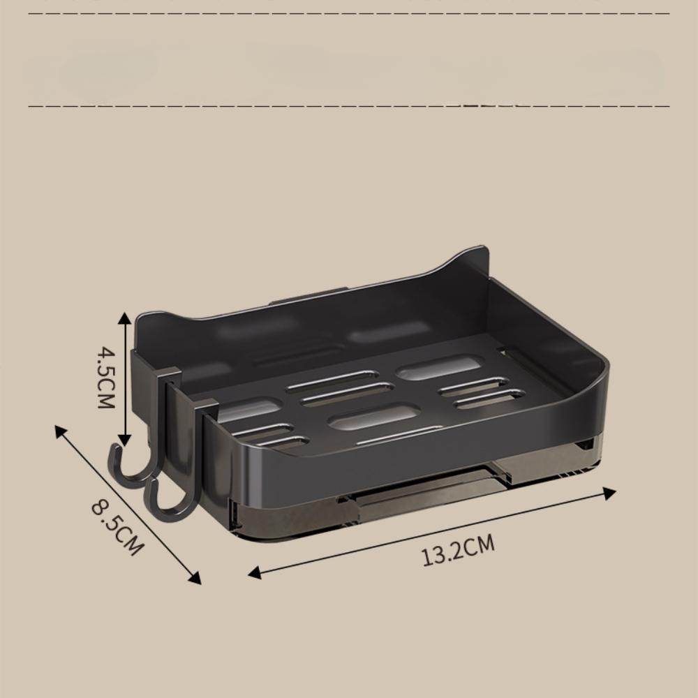

Неперфорированная мыльница с сильным клеем, настенная, поддон для стекания воды, мыльница с боковым крючком, бытовая ванная комната, полка для хранения в ванной комнате ONE SIZE чёрный