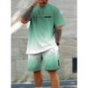 Trendy Gradient Color Short Sleeve T Shirt Shorts Set Plus Size Vacation Beach T-shirt Shorts 2-piece Set Loose Men's Clothing