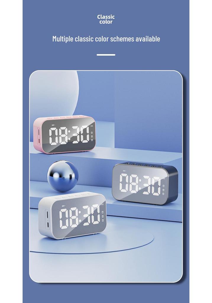 Bluetooth Wireless Speaker & LED Mirror Digital Alarm Clock with Stereo Sound - Perfect Gift