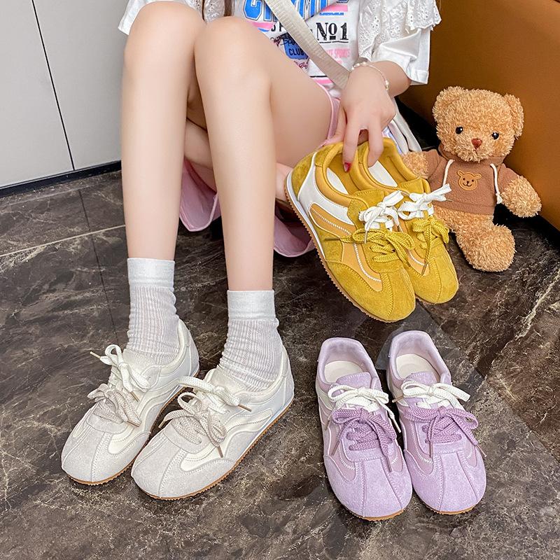 Korean Version of Flat-bottomed Color Matching Sports Shoes for Women 2025 Spring and Autumn New Fashion Casual Versatile Student Street Shooting Cas