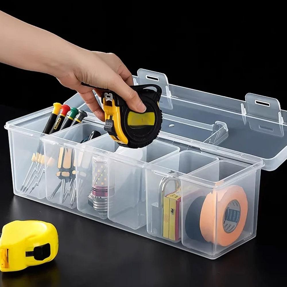 7pcs Tool Parts Storage Box Set With 6 Detachable Inner Bins Portable Plastic Hardware Organizer Case Storage Case Container