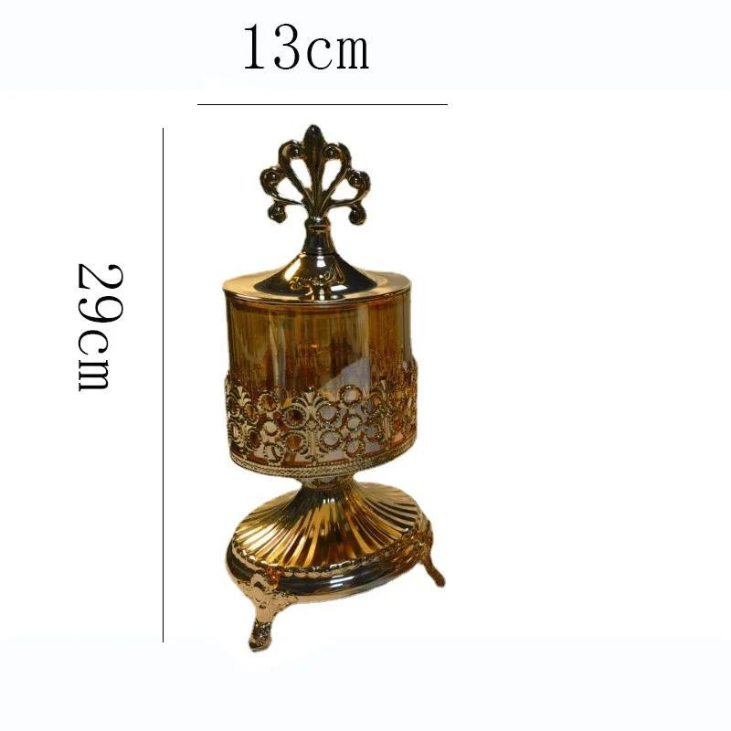 

Gold Plated Jewelry Cosmetic Cotton Swab Box Candle Jar Glass Candy Nut Openwork Flower Arrangement Vase Home Ornament