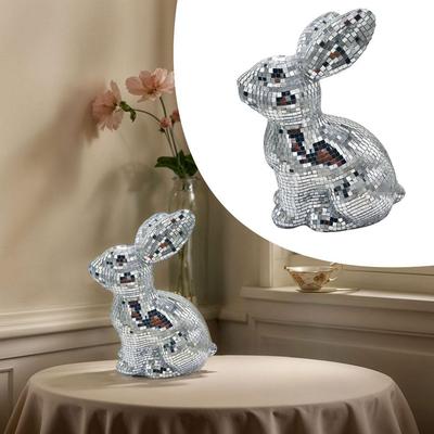 Decoración Nueva de Pascua 2025 Atrezzo Conejo Disco Animal de Espuma Plateado Conejo Bola Reflectante Regalo Mir D0O0
