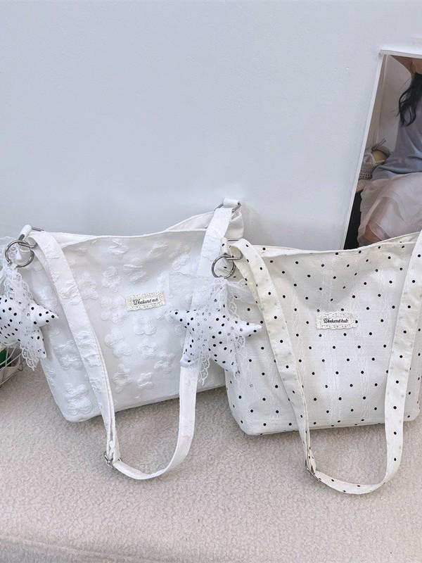 Korean Style Sweet Polka Dot Women's Versatile Shoulder Bag with Lace Trim