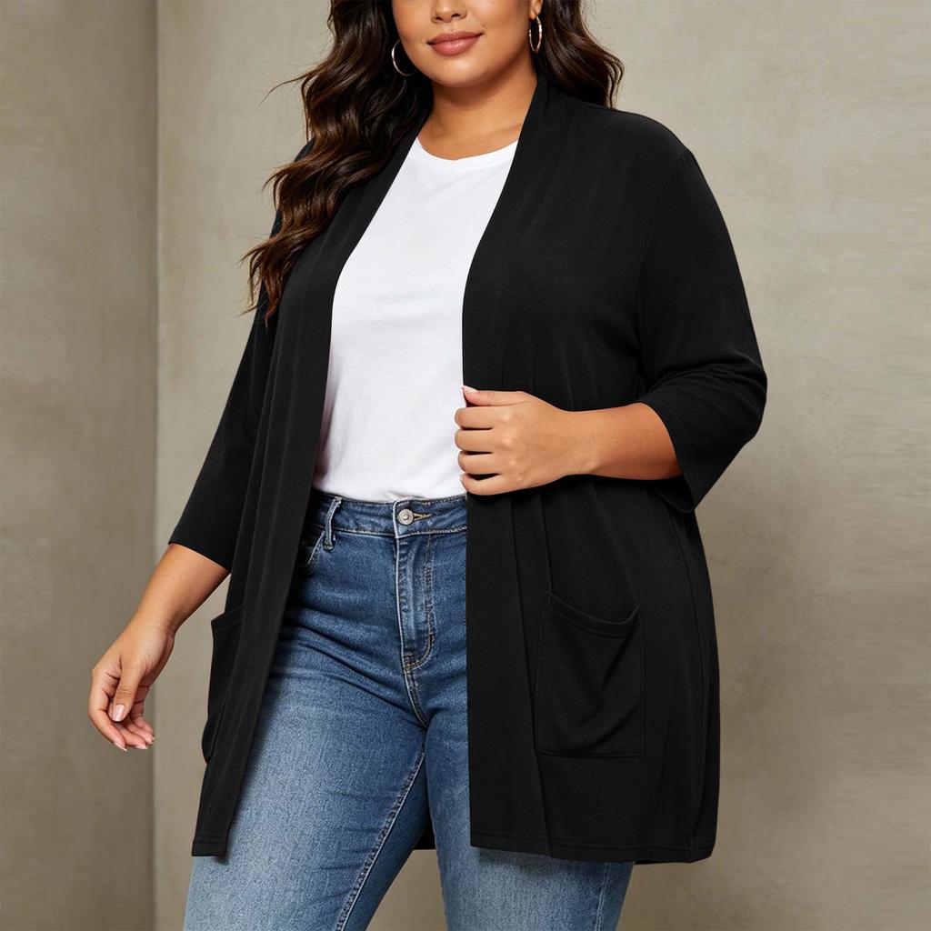 Women's Plus Size Cardigan Top Color 3/4 Sleeve Casual Everyday Wear