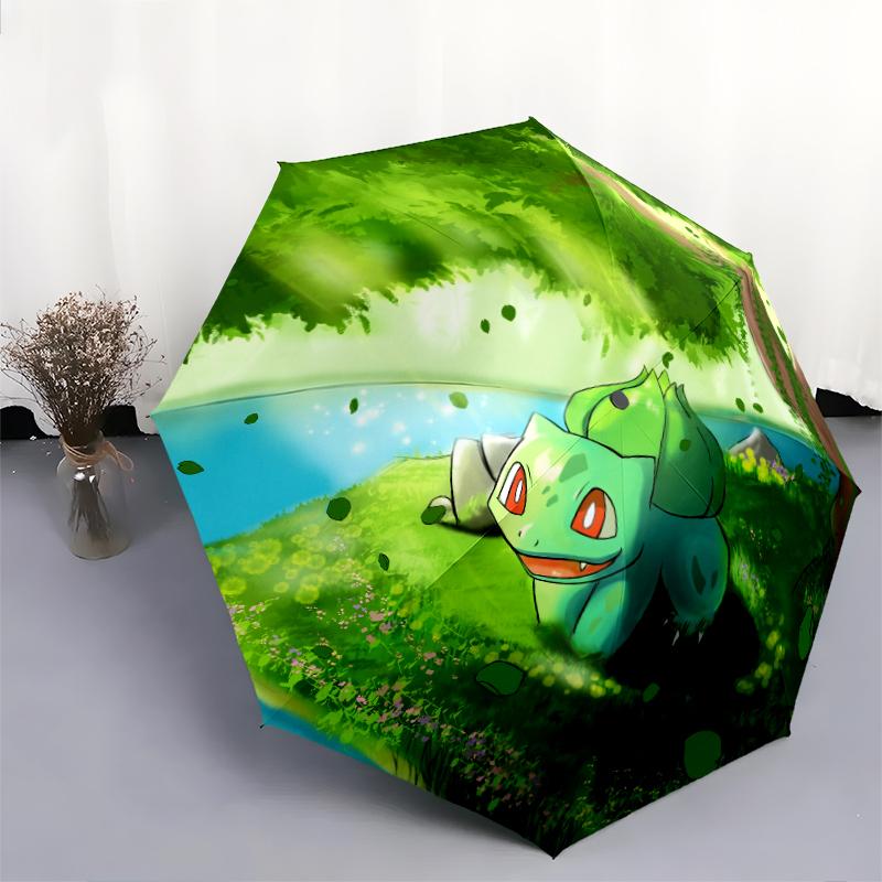 Pokémon Bisasam Muster, automatischer Klappschirm, tragbares und faltbares Design, 8 Schirmstäbe, ein Weihnachts- oder Geburtstagsgeschenk.
