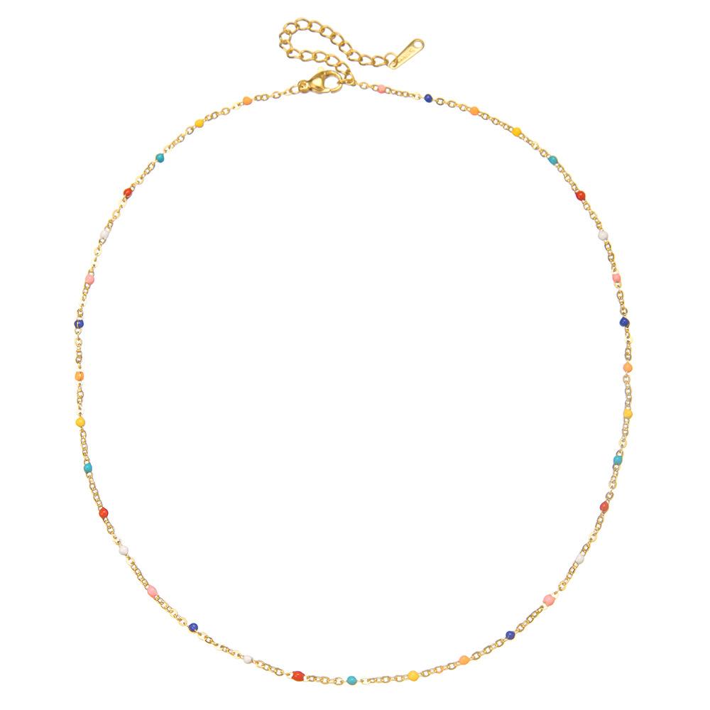 Bohemia Fashion Stainless Steel Handmade Chain Colorful Dripping Oil Necklace for Women Collar Chain Jewelry Accessories Gifts