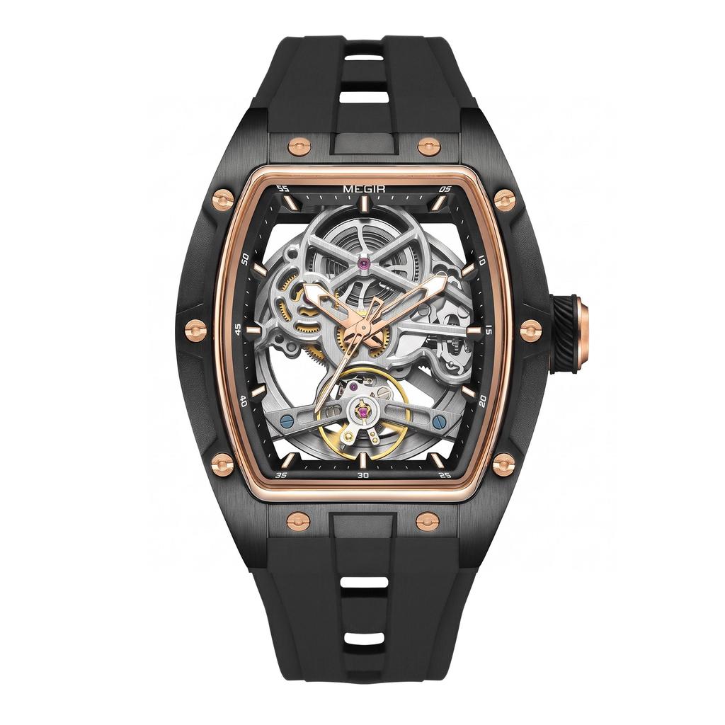 Megir Luxusmarke Sportuhr für Herren Silikonarmband Mechanische Uhren Skelett Vollautomatisches Uhrwerk Leuchtende Armbanduhr Uhr 2242