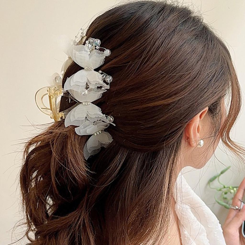 13cm Large Hair Claw For Women Elegant Butterfly Element Hair Gripper Exquisite Silk Flower Hair Clip Fashion Shark Hair Clips
