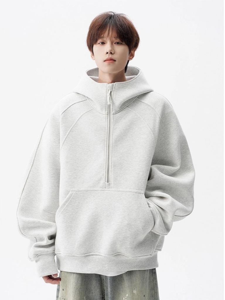 Men's High Street Half-Zip Hooded Sweatshirt - Autumn/Winter Casual Loose Fit Hoodie