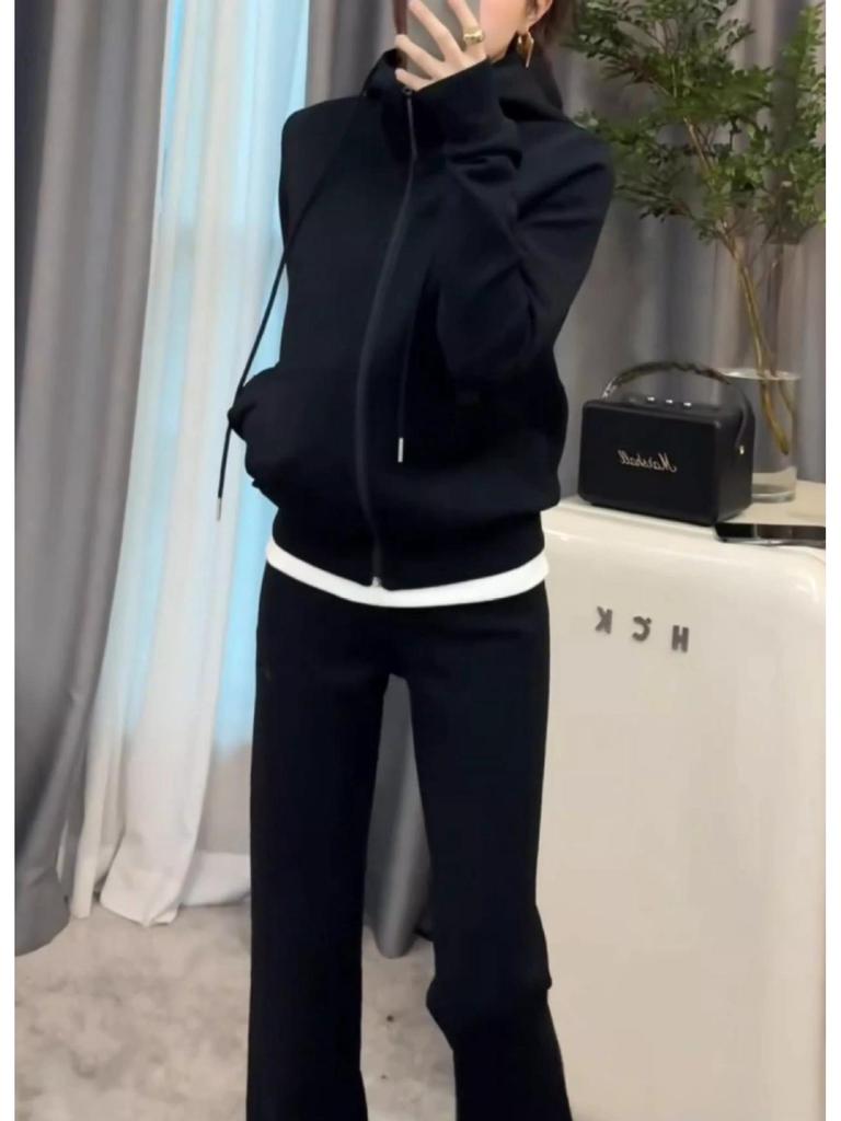 Plus Size Women's Sportswear Set: Hooded Jacket & Wide Leg Pants for Spring/Autumn – Sizes 2-300 Jin