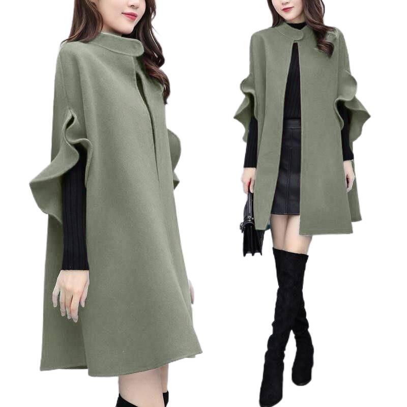 Women's Plus Size Red Wool A-Line Cloak Coat - Mid-Length, Perfect for Spring, Autumn, & Winter.