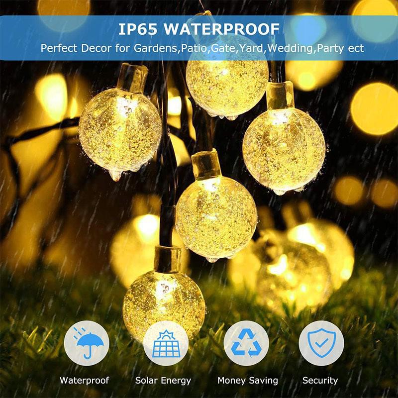LED Solar Waterproof Crystal Ball String Lights for Outdoor Patio and Camping Decor