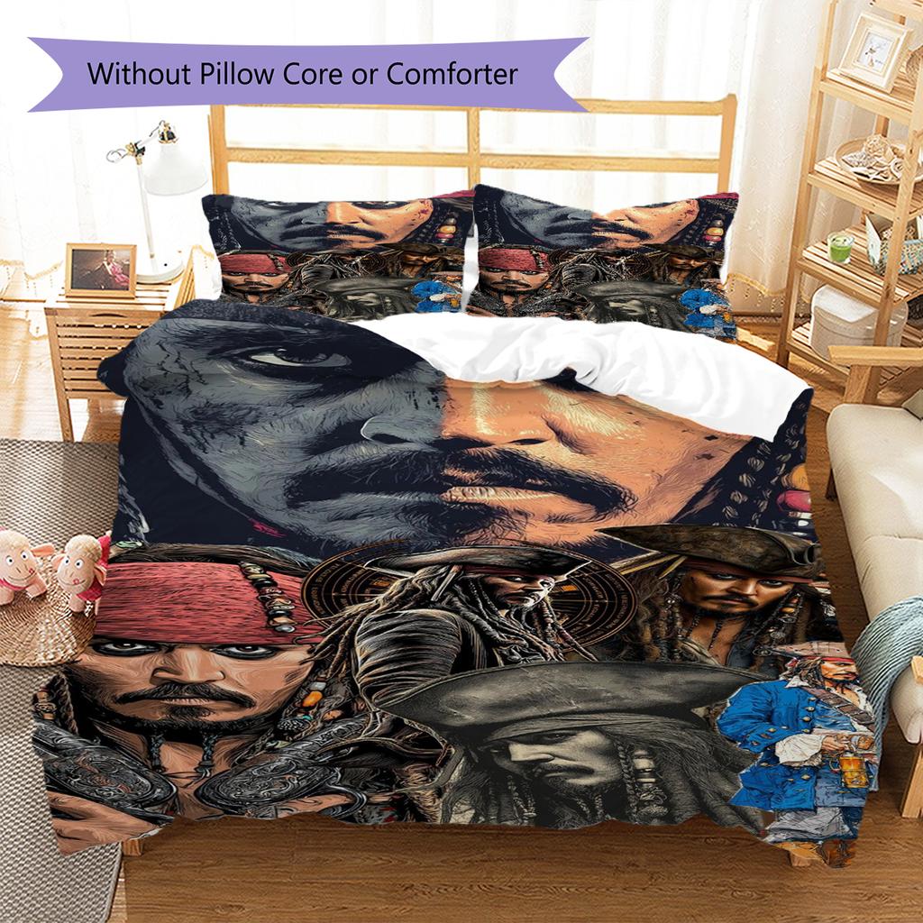 Captain Jack Muster Bettwäsche Steppdecke Set Bettbezug Kissenbezug Heimdekoration Geschenk (1 Bettbezug + 2 Kissenbezüge, ohne Füllung)