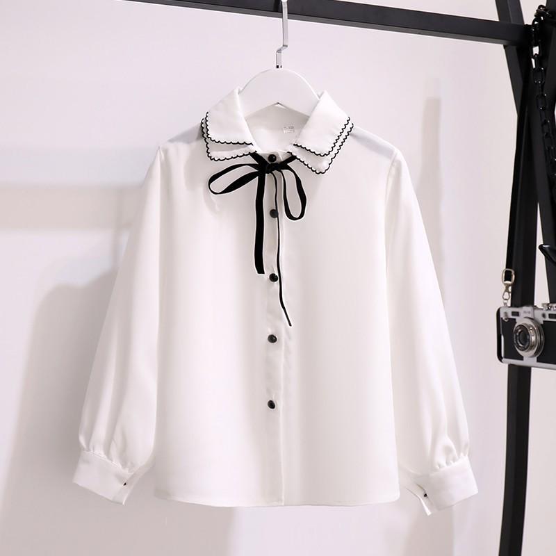 Girls' Long Sleeve White Shirt - Fashionable Korean Style for Children, Ideal for Spring and Autumn, Suitable for School Uniforms