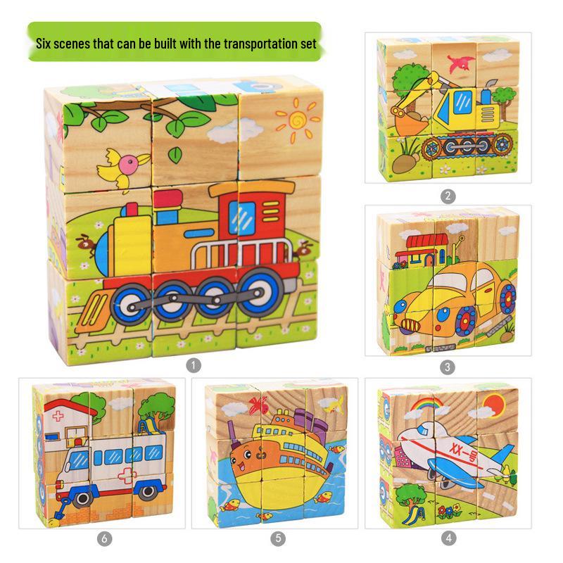 3D Деревянные Мультяшные Пазлы для Детей - 9 Кубиков, Шестисторонний Пазл