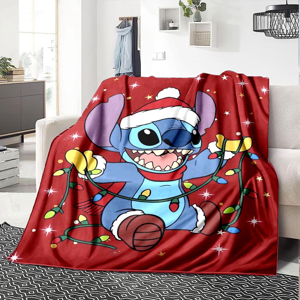 Christmas Stitch Lights Flannel Blanket Super Soft Warm Cozy Blanket For Sofa Bed Office Travel Allseason Home Decor Gift