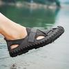 Men Outdoor Hiking Sandals Handmade Summer Roman Sandals Retro Wide Close Toe Grey Beach Water Shoes Plus Size