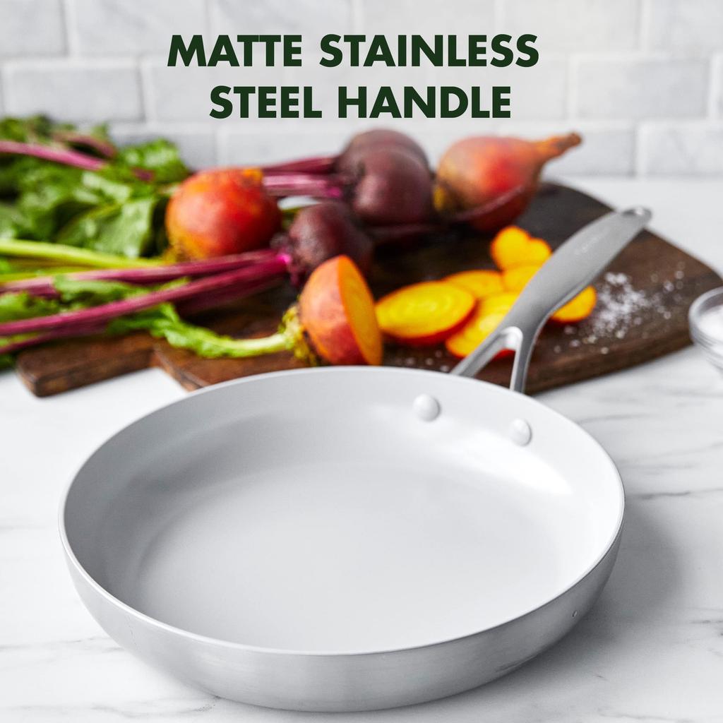 GreenPan Frying Pan 28cm IH Compatible Venice Pro Ceramic Coating Inside and Out Easy To Clean No Harmful Substances Used Safe and Secure Light Gray