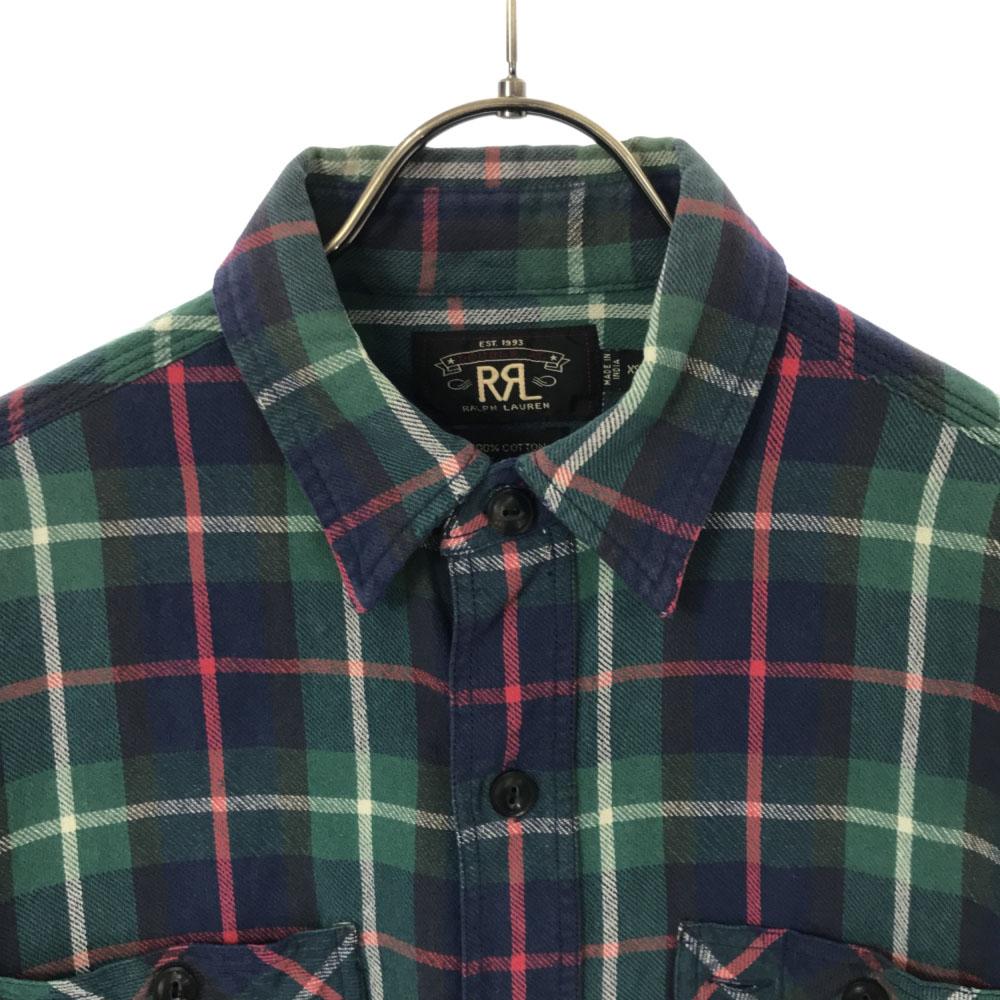 RRL One Star Check Long Sleeve Shirt XS Green System RALPH LAUREN Men's Used