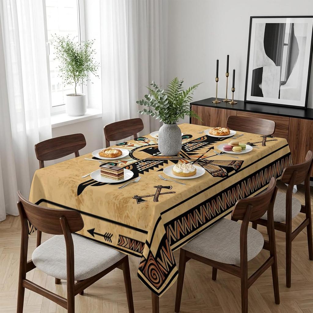 Ethnic Tribal Eagle Icon Geometric Rectangle Tablecloth for Table Decor Reusable Kitchen Dining Tablecloth Holiday Party Decor