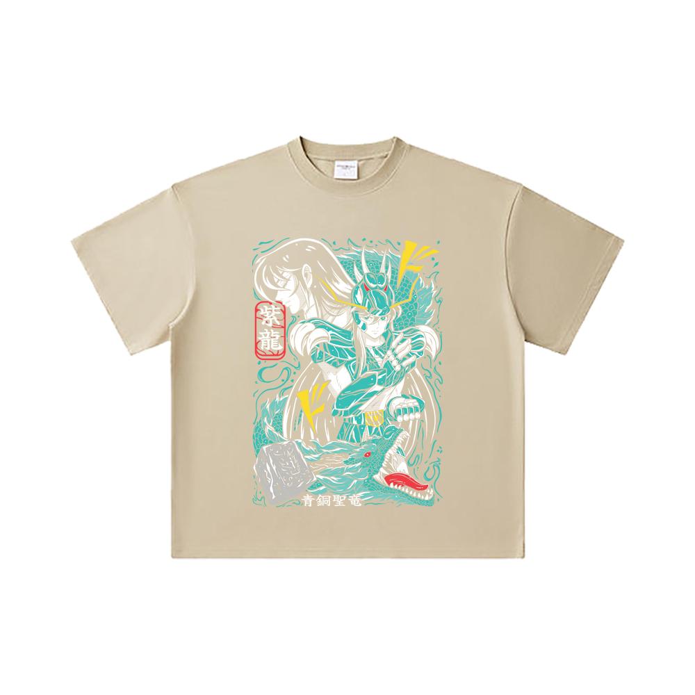 260 GSM podwójna przędza 32 count 100% bawełna Saint Seiya V8 nadruk Shiryu unisex ciężka bawełniana koszulka