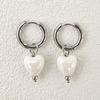 Stainless Steel Hoop Earrings with Heart-Shaped Pendant Lightweight Dangle Earrings for Women Elegant Jewelry Accessories