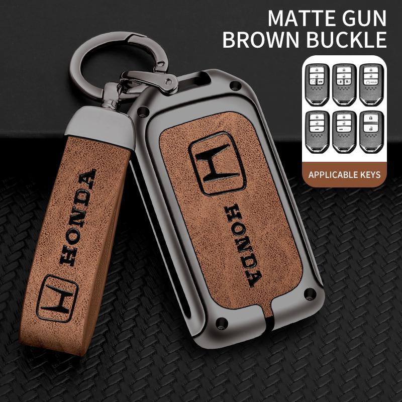 Leather Metal Car Key Case Cover Shell Remote Holder Accessories For Honda CRV CR-V Fit Civic Accord HR-V HRV City Odyssey XR-V