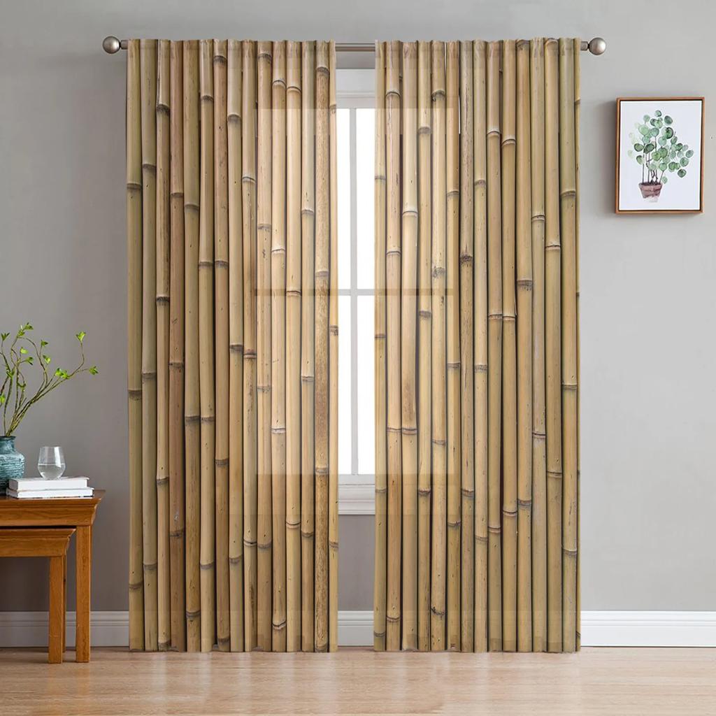 Green Bamboo Butterfly Chinese Style Tulle Sheer Curtains for Living Room Decor Window Curtain for Bedroom Voile Organza Drapes