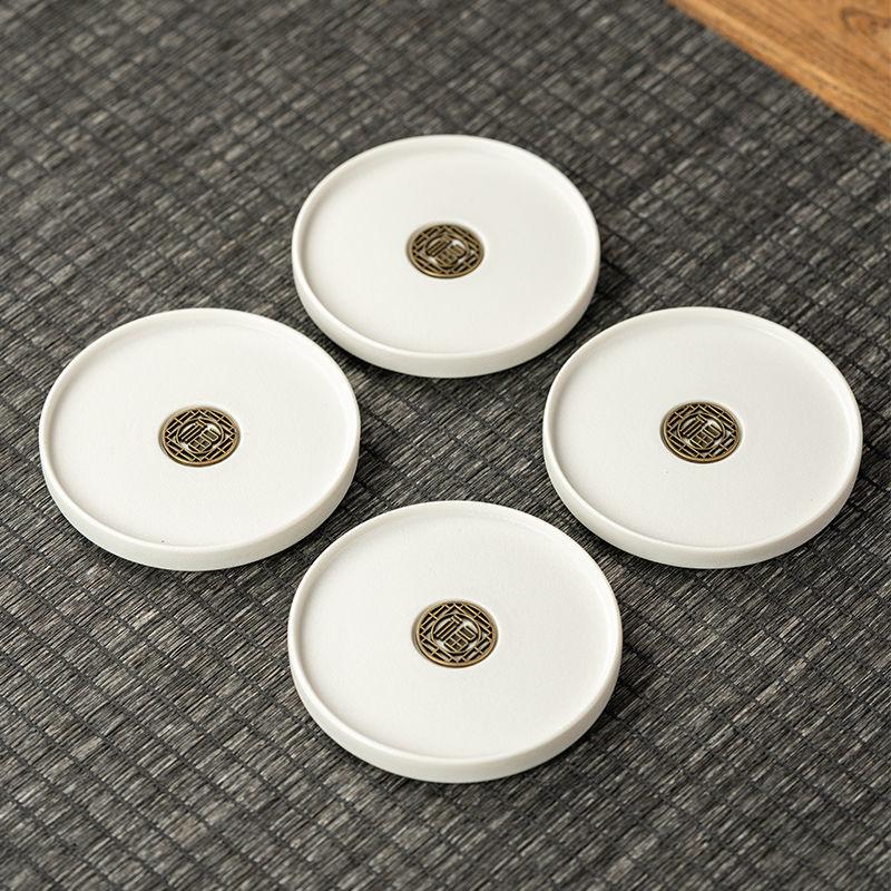 Nordic Gold Plated Dark Green Ceramic Coaster Home Tea Cup Tea Set Accessories Mini Small Tray Home Decoration Porcelain Crafts