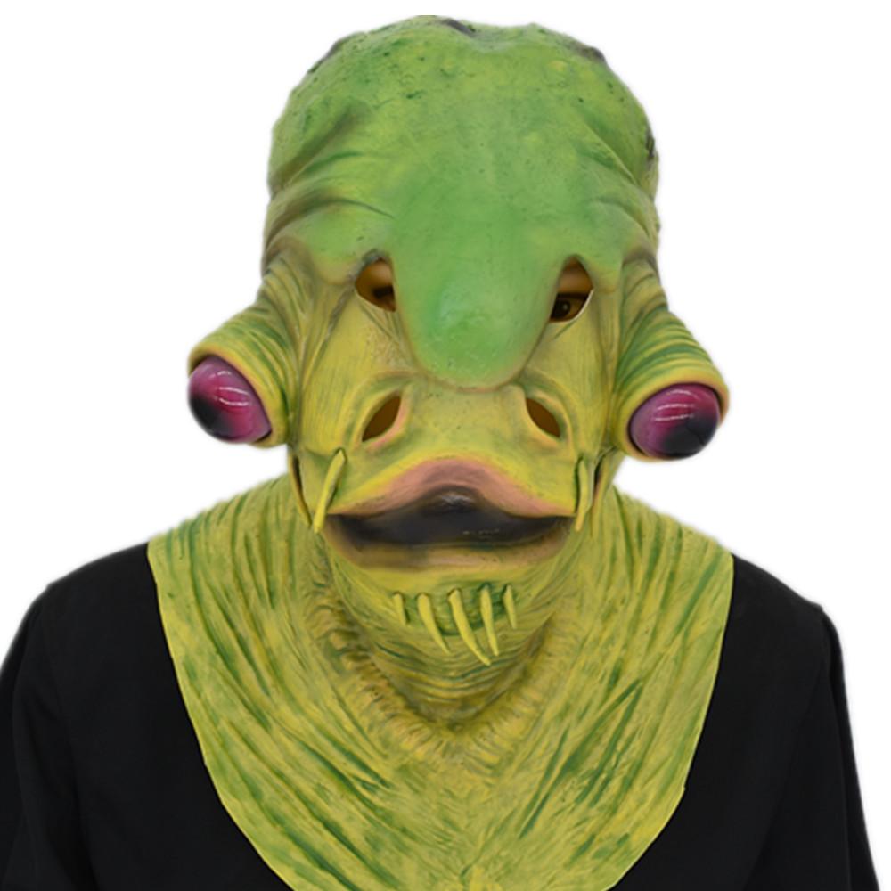 Halloweenská strašidelná maska zelené ryby s drápy pro cosplay a kostýmové večírky