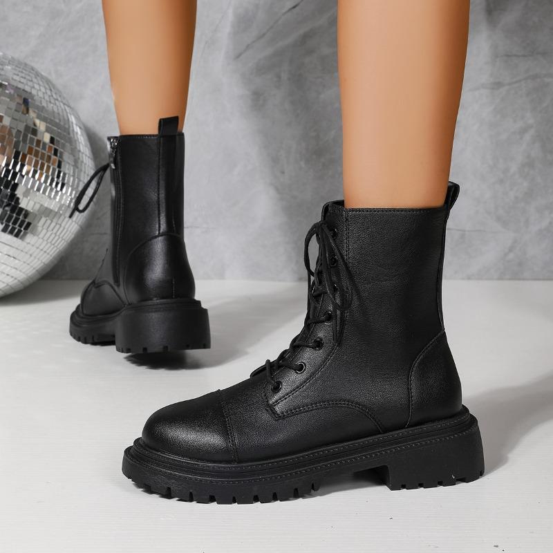Fashion 2025 High Quality Ladies Shoes Side Zipper Women's Fashion Lace-up Modern Boots Women New Plus Size Best Seller Mid-Calf Boots
