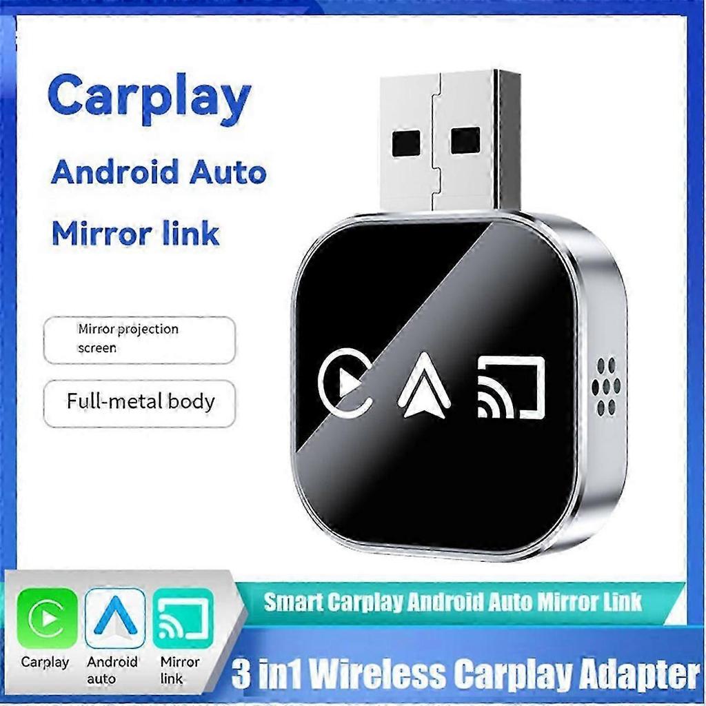 3In1 Wireless Carplay Smart Mirror Link Carplay Android Auto USB Dongle Adapter Wired Carplay to Wir