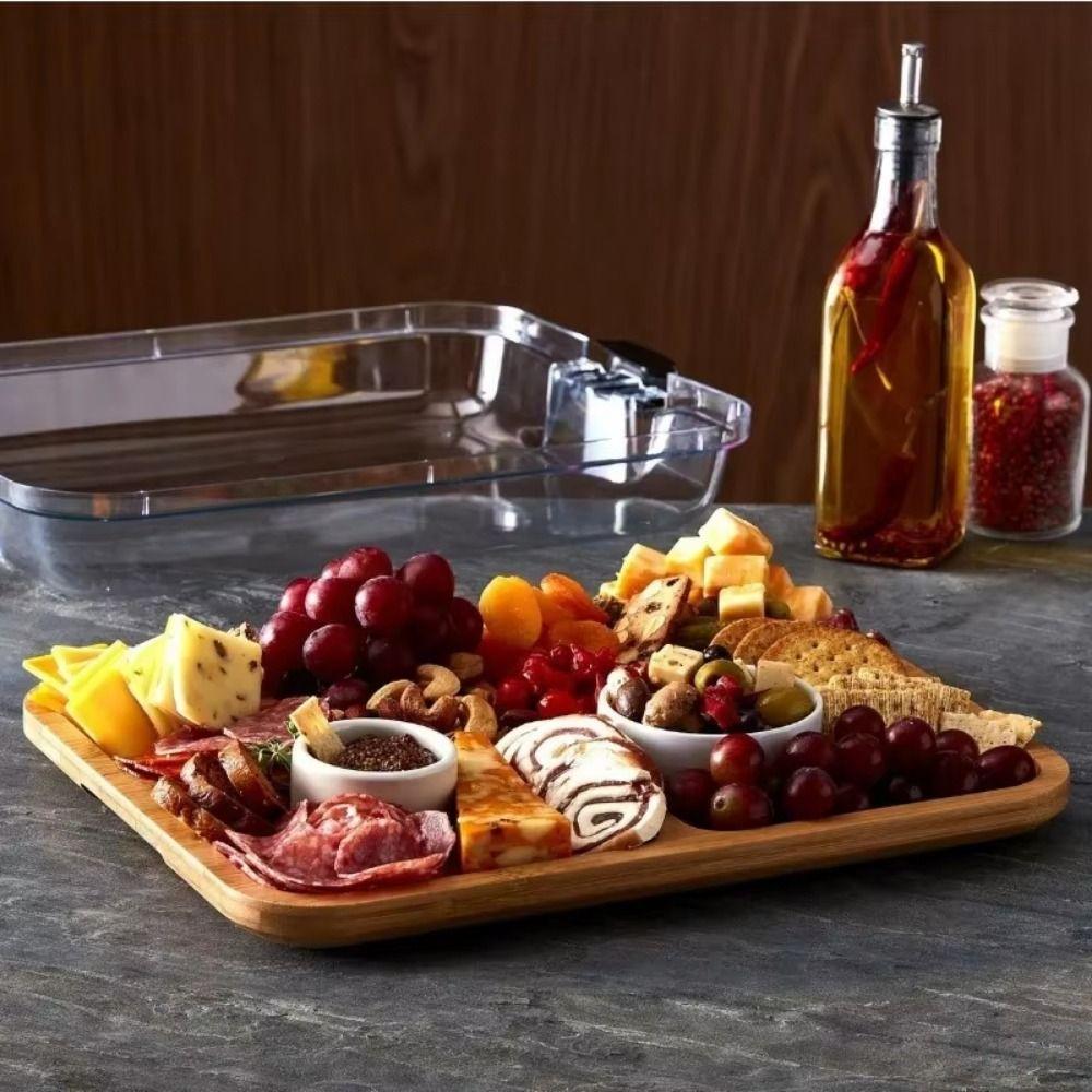 Transparent Bamboo Cheese Board Divided Grid Wooden Cheese Board Durable Serving Platter  Camping