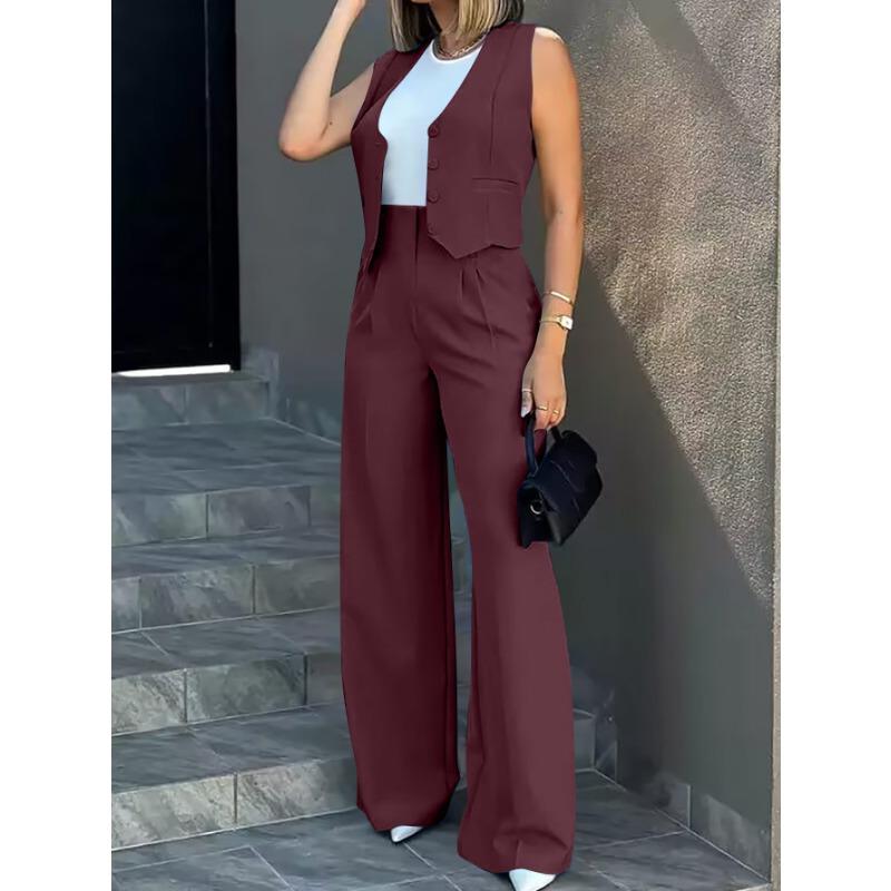 HNXC Fashionable Waistcoat, Vest, Wide-leg Pants and Casual Suit