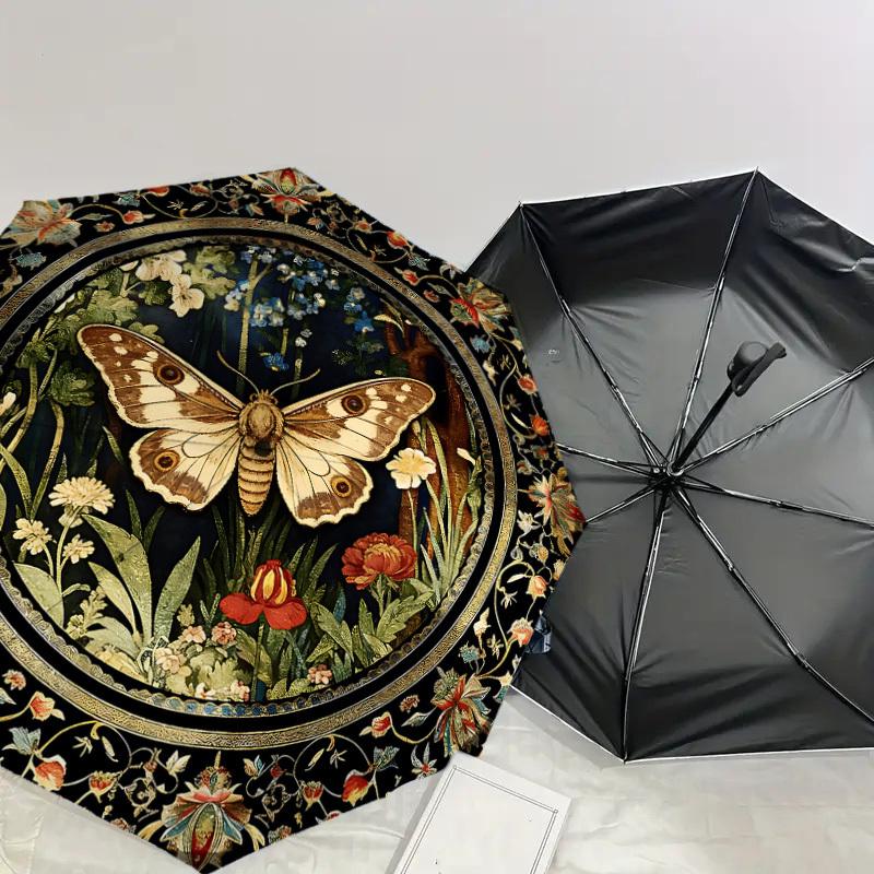 1PC Butterfly Floral Umbrella-8-Rib Reinforced, Automatic Open, Lightweight & Durable, Cute Fashion Accessory for Outdoor, Beach or Casual Use, Beach