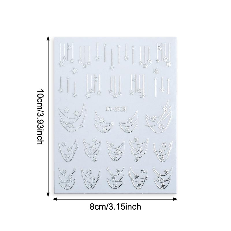 1 Sheet 3D Gold/ Silver Star Bronzing Nail Art Sticker Laser Star Styles Nail Decal Gold Silver Self-Adhesive Slider
