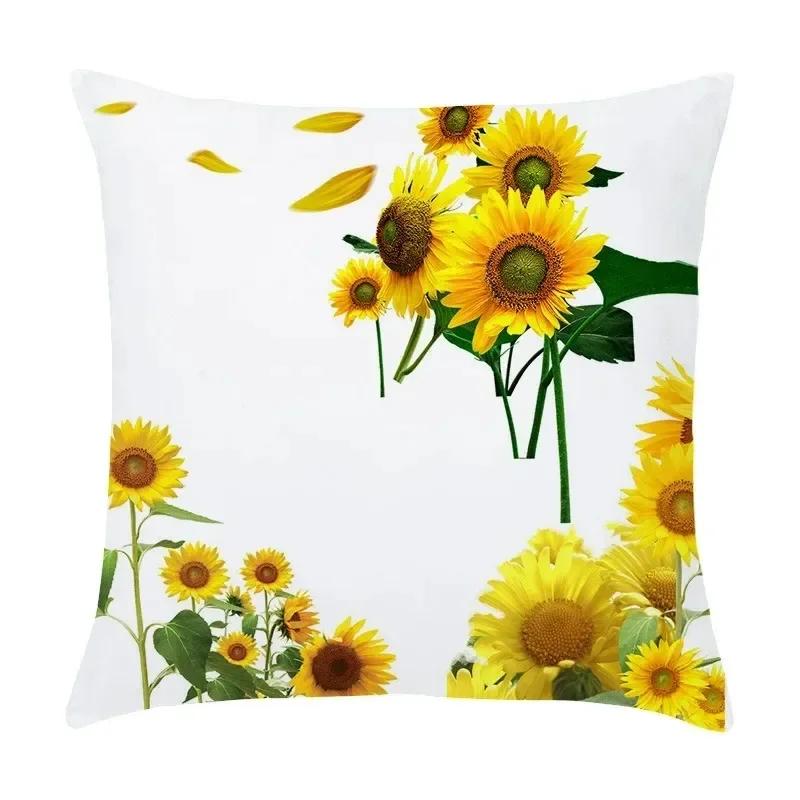 Luxury Home Decor Pillow Cover Living Room Sofa Cushion Cover Oil Painting Sunflower Photo Pattern Cushion Cover