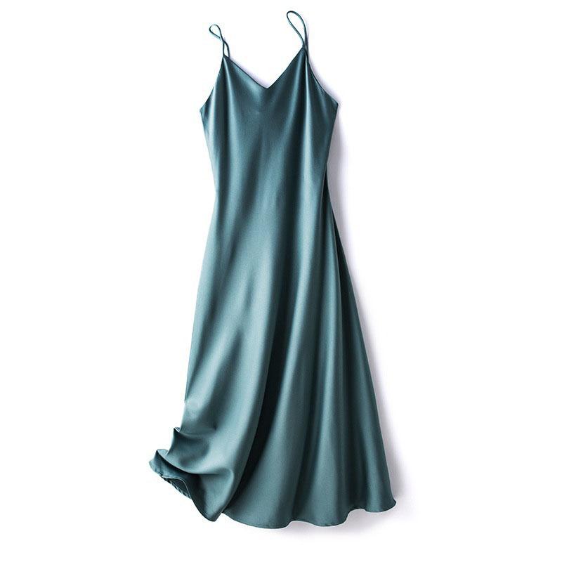Summer Sexy Low-cut Satin Halter Dress Sleeveless Slim Ice Silk Dress Backless Dress for Women