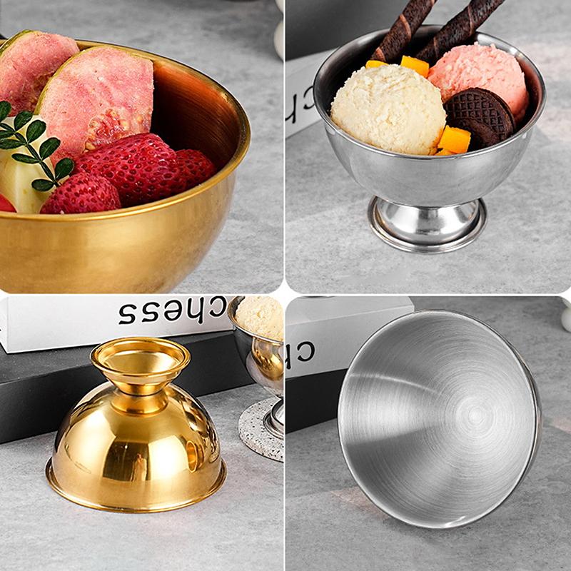 Salad Cup Safe Stainless Steel Ice Cream Cup Gold Silver Dessert Bowl With Ice Cream Spoon Accessories Household Kitchen Tools