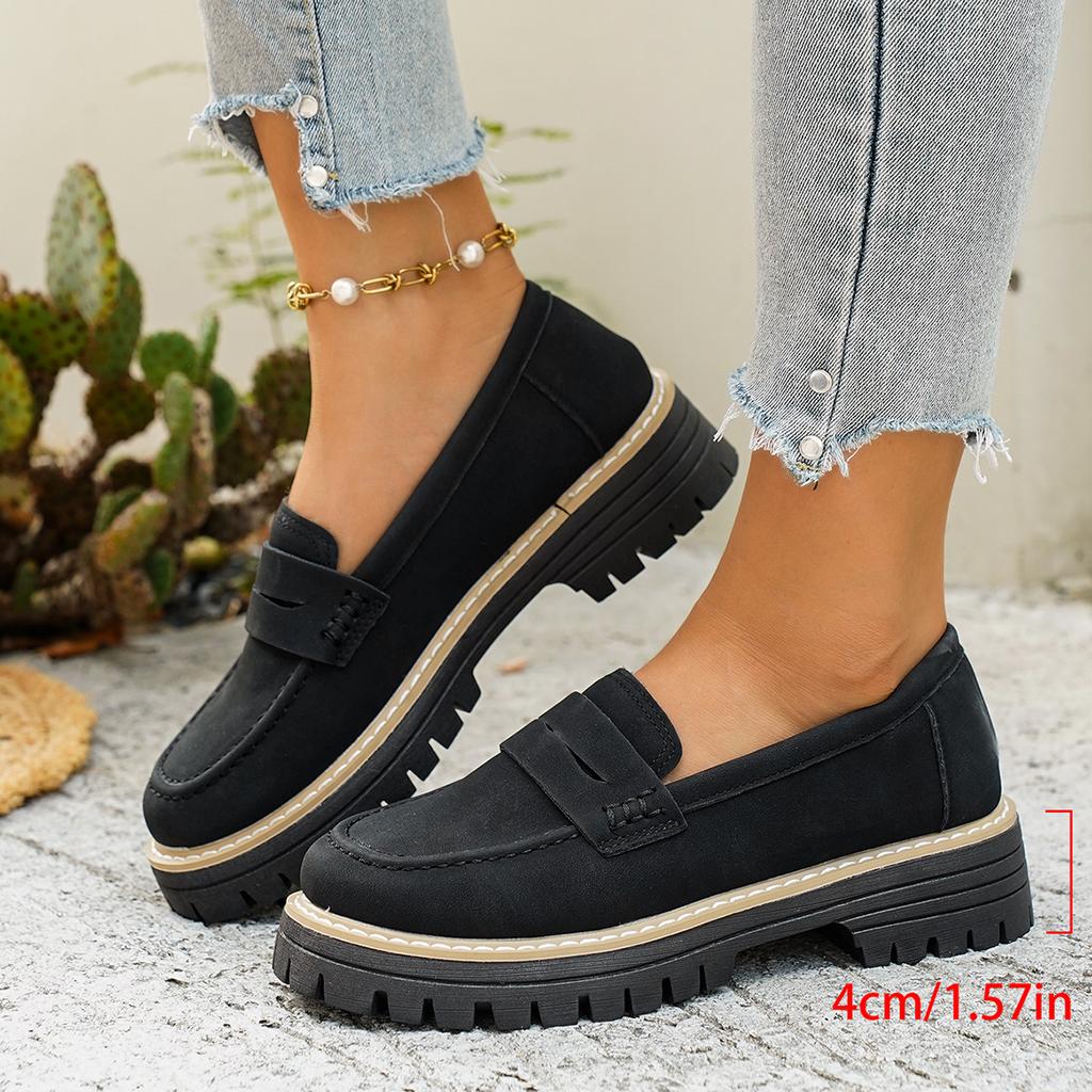 2025 New Spring and Autumn Loafers Large Size Casual Polished British Style Women's Shoes Thick Heel Thick Sole Foreign Trade Retro