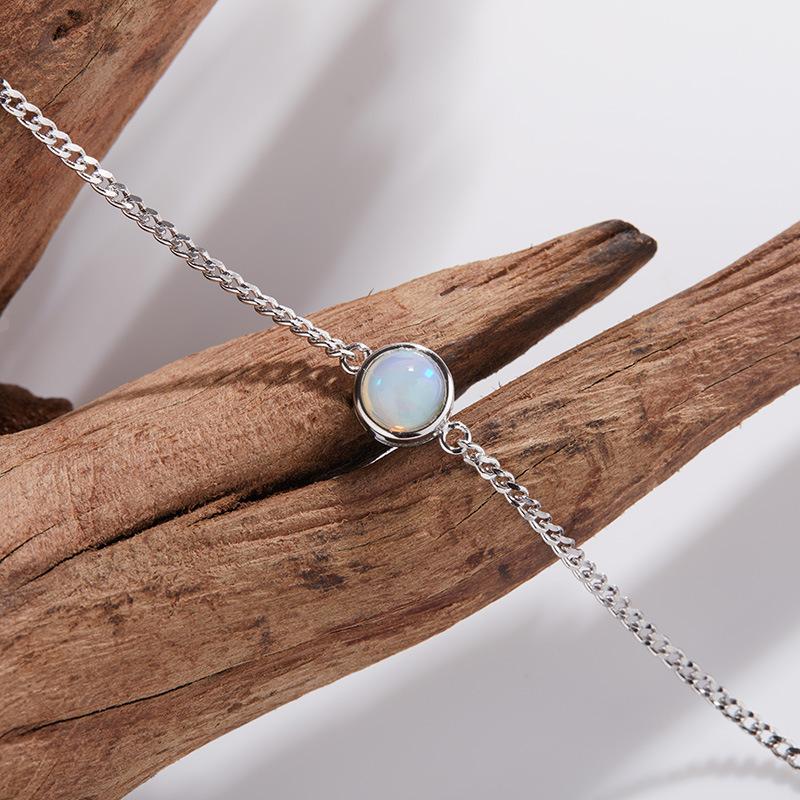 Simple S925 Sterling Silver Bracelet Women'S Versatile Jewelry Fashion Inlaid Natural Opal Bracelet