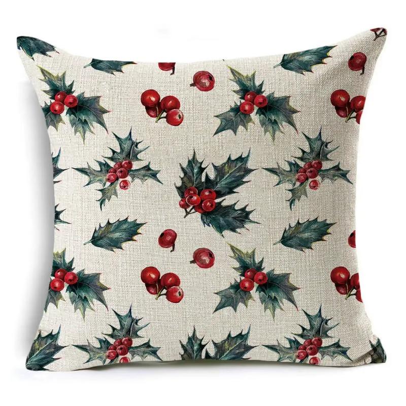 45*45Cm Merry Christmas Cushion Cover Birds Garland Pillowcase Single Sided Print Polyester Sofa Pillow Case For Home Xmas Decor