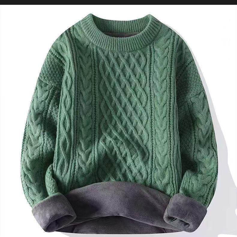 Luxury Autumn/Winter Velvet-Lined Cable Knit Sweater: Warm, Versatile, Thick Round Neck In Black & White