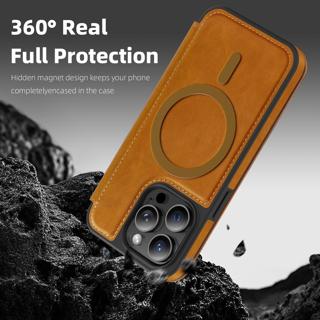 For iPhone 14 Pro Case Compatible with MagSafe RFID Blocking Card Holder Leather Phone Cover