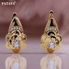 PATAYA Metal Flower Earrings Ring Set Rose Gold Color Wedding Creative Artificial Zircon Trend Unusual Women Set
