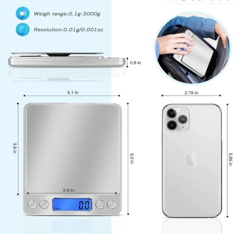 Rechargeable 3000G/0.1G Food Weighing Scale Digital Kitchen Scale Weight Grams Cooking Baking