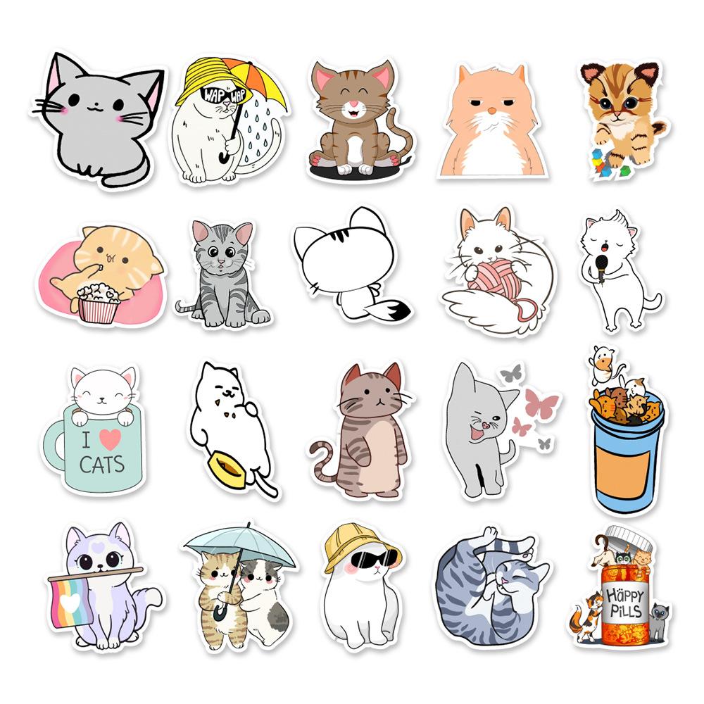 50 Photos 4th Set of Cute Kitten Doodle Stickers Mobile Phone Tablet Kettle Suitcase Decoration Stickers Waterproof