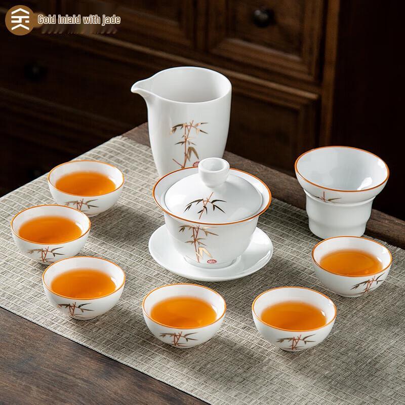 

Gold-Inlaid Zisha Tea Set with Bamboo Lid Bowl