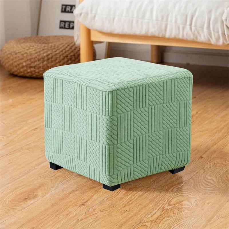 1PC Square Jacquard Ottoman Slipcover Durable Stretch Footrest Cover Anti-slip Storage Stool Furniture Protector Pouf Cover Home